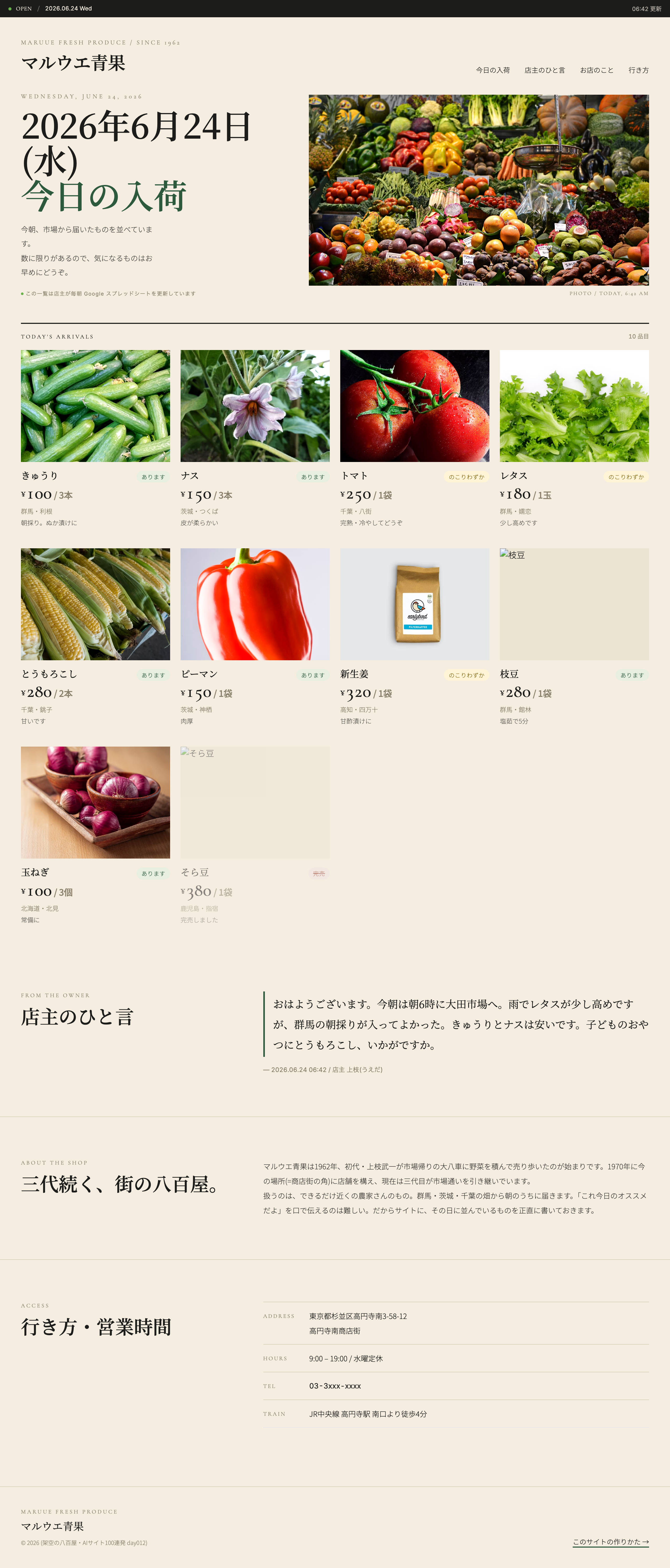 初稿のサイト。明朝書体と生成り紙のような背景の、上品な編集デザイン